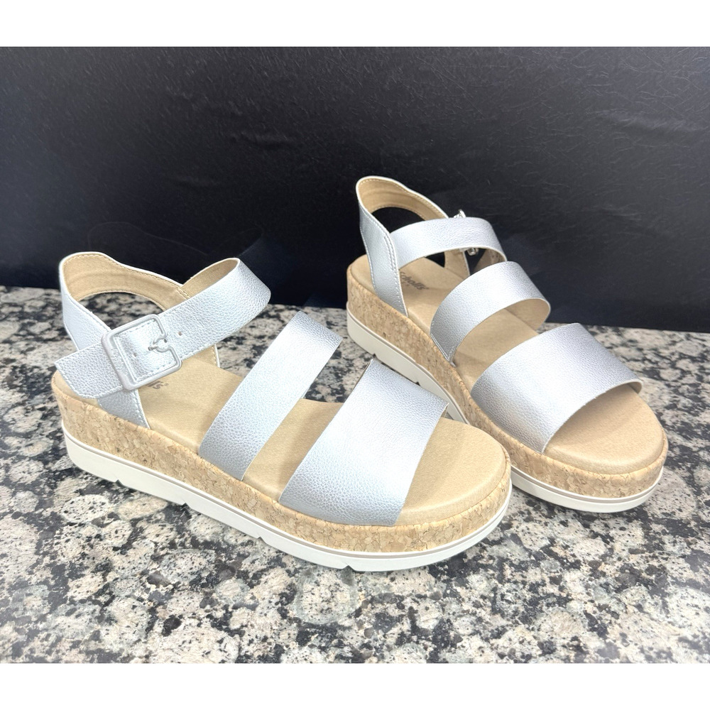 Dr. Scholl's Women's Once Twice Espadrille Platform Wedge Sandal 8M silver
